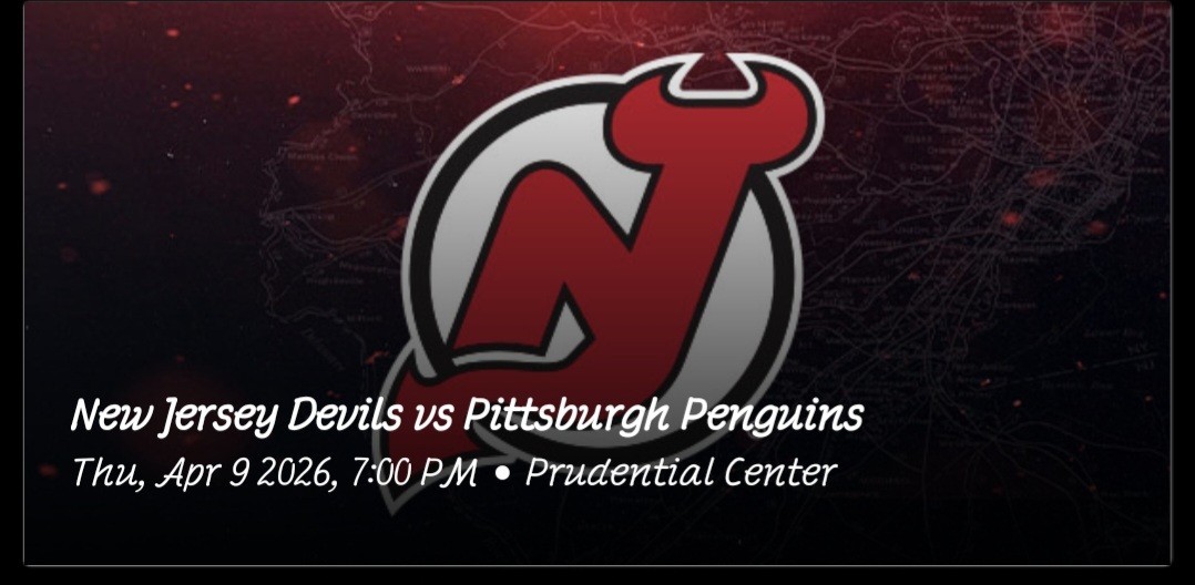2 NJ Devils Vs Pittsburgh Penguins Tickets  4/9/26 Sec 132 Row 1