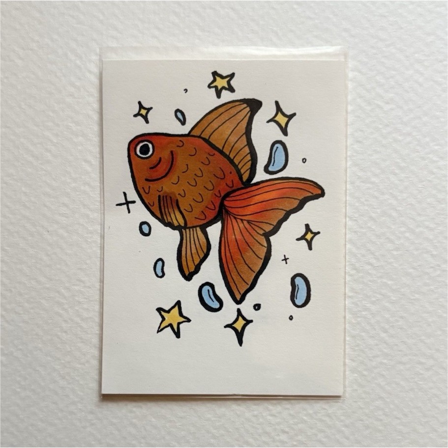 ACEO Original Artwork, Goldfish, 2.5x3.5in