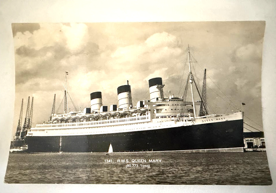 R.M.S. Queen Mary Cruise Ship Postcard Real Photo Great Britain
