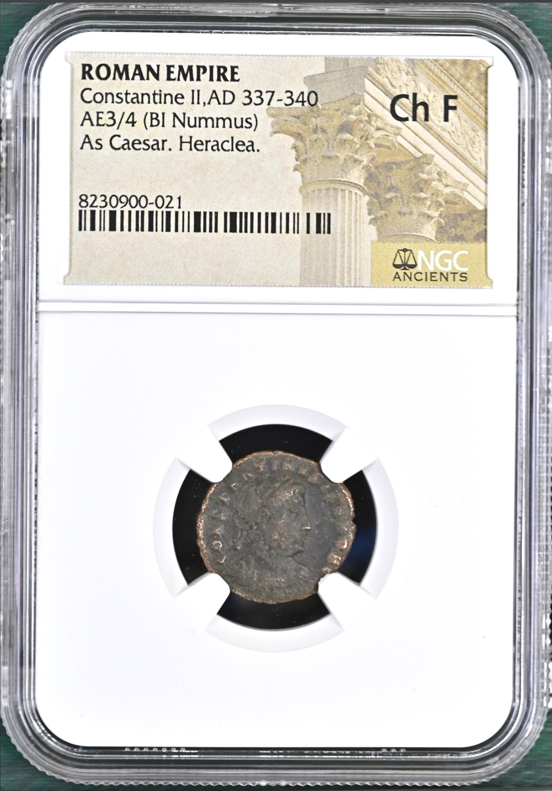ROMAN CONSTANTINE II, AD 337-40, AE3/4 BI NUMMUS AS CAESAR HERACLEA NGC CH F