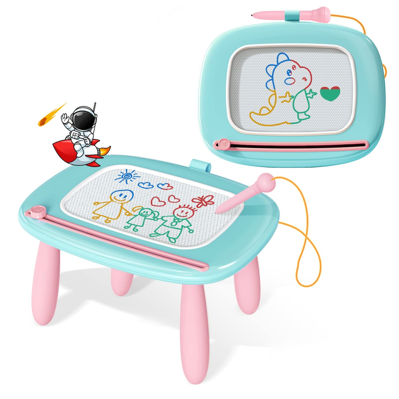 Kikidex Toddlers Toys Age 1-3, Magnetic Drawing Board, Classic, Mint Blue 