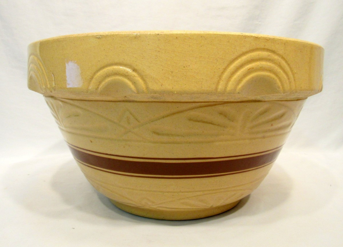 BEAUTIFUL ANTIQUE ROBINSON RANSBOTTOM BROWN BAND STONEWARE XL 14" MI (EZS002713)