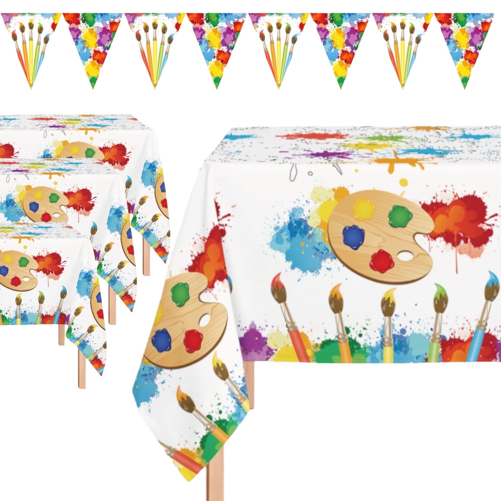 Oojami 3 Pack Artist Plastic Tablecloth, 54 inches x 108 inches, Multi Color 