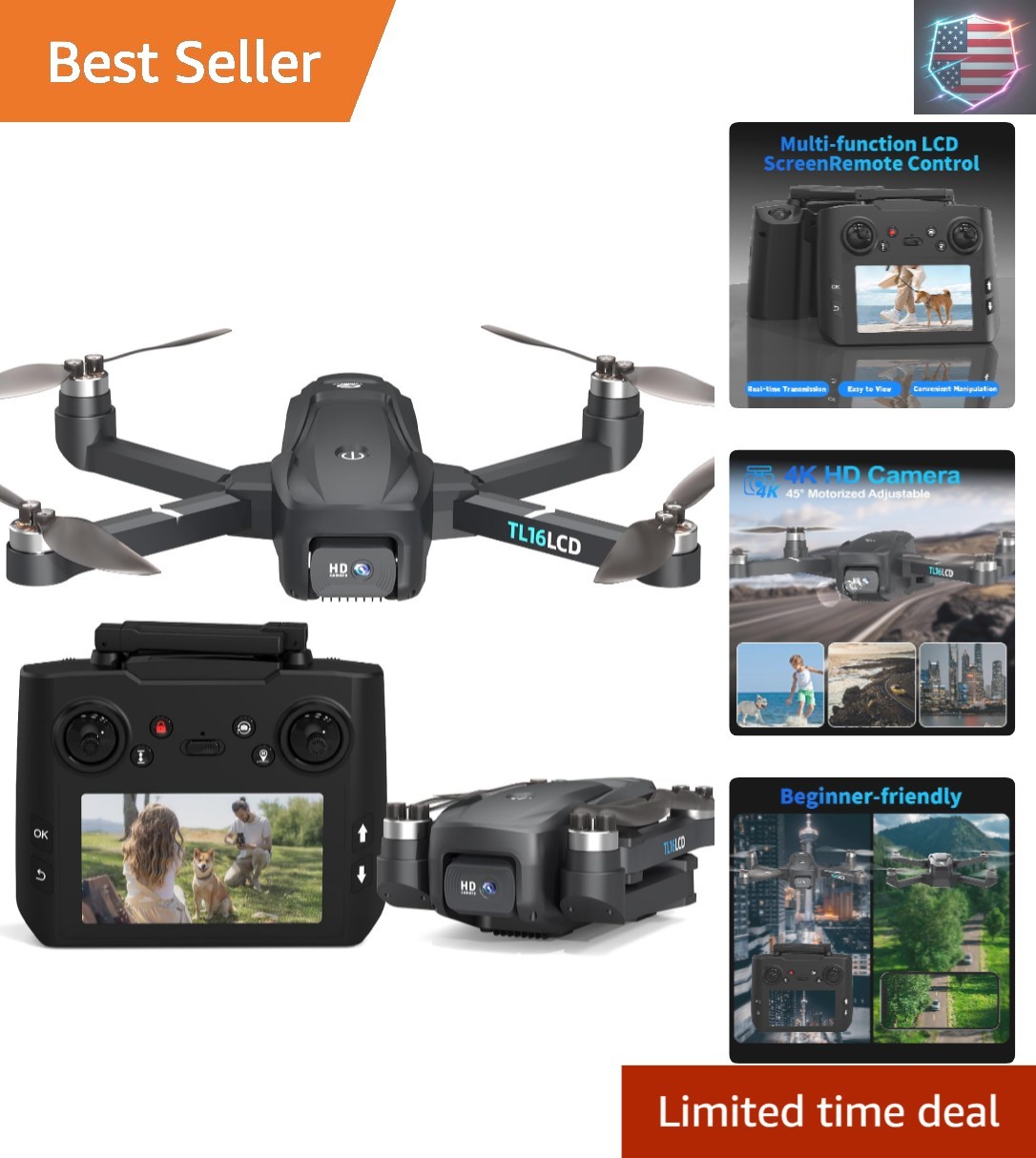 Drones with Camera for Adults 4K, GPS Drone with 4.5” LCD Screen Controller F...