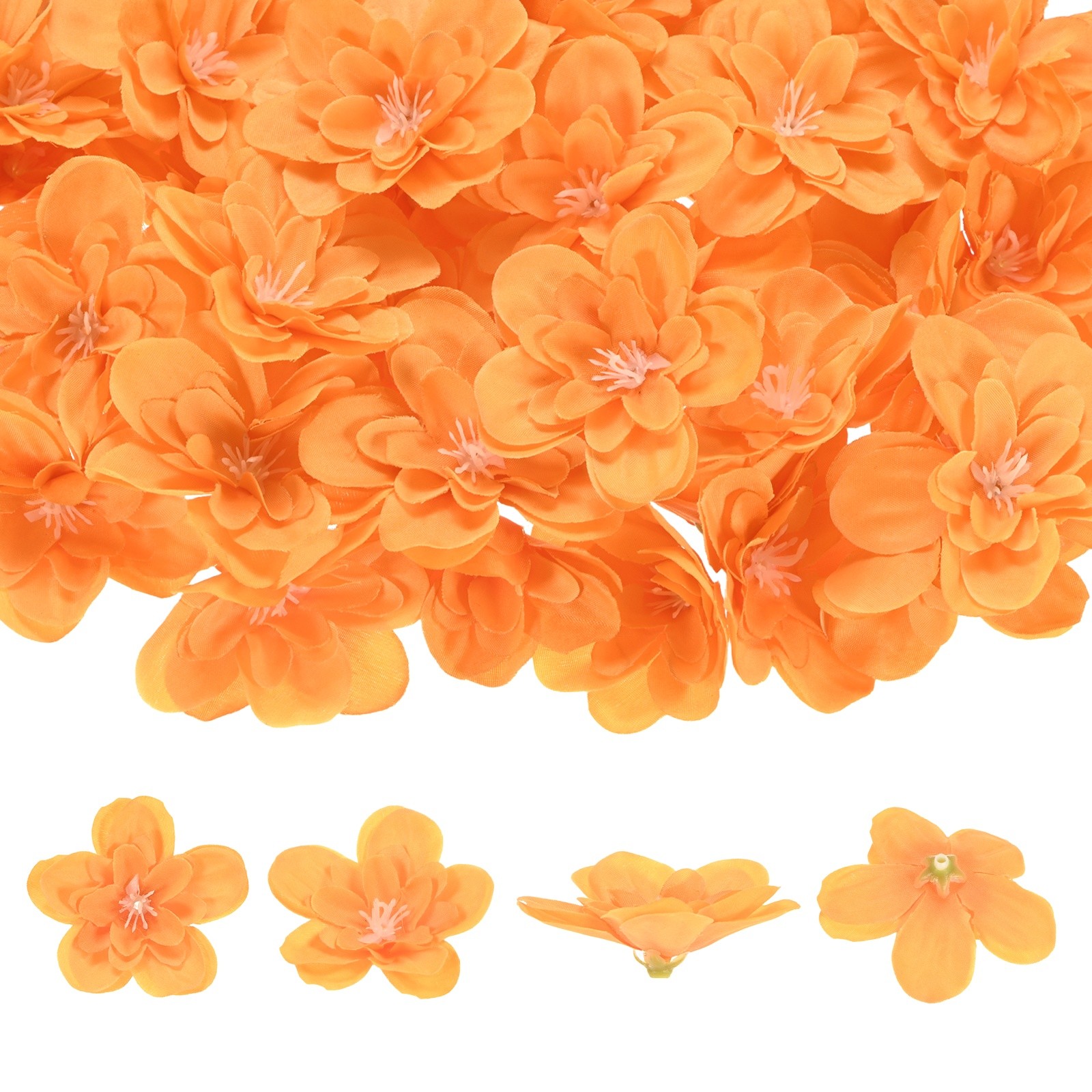 Artificial Flower Heads (2 Inch, Orange) 100 PCS - Delphinium Silk Flowers