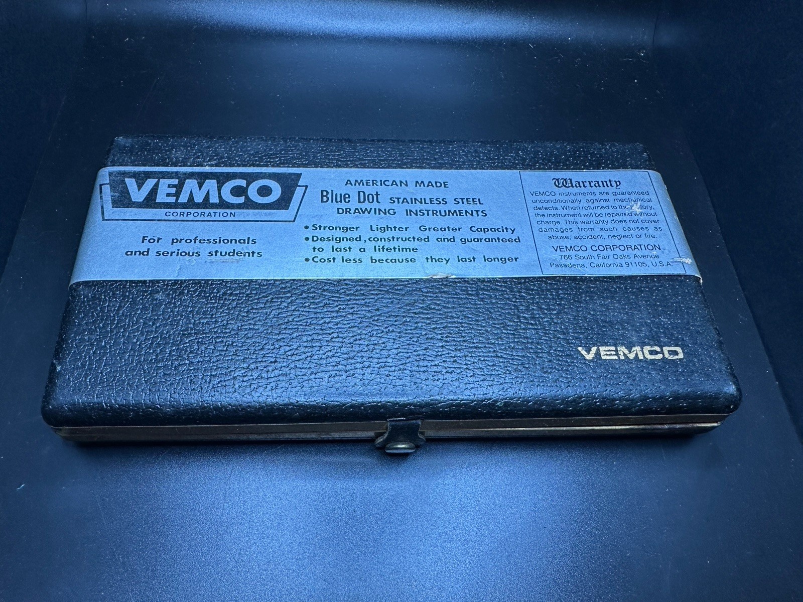 Vintage Vemco (USA) Drafting Instrument Set with Original Leather Case Blue Dot