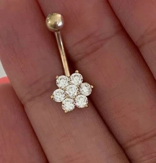 2Ct Round Lab-Created Diamond Women's Flower Belly Button 14K Yellow Gold Plated