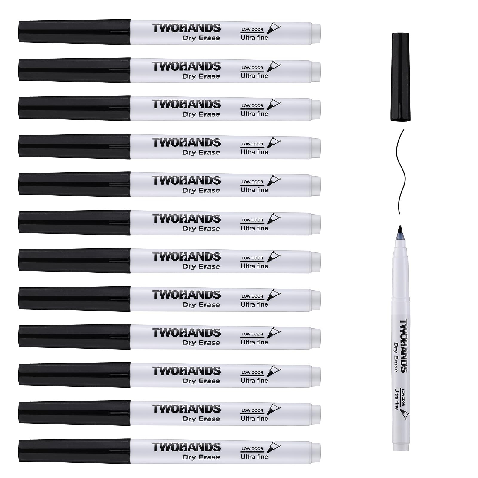 TWOHANDS Dry Erase Markers Fine Tip Black,Ultra Extra Point Black 