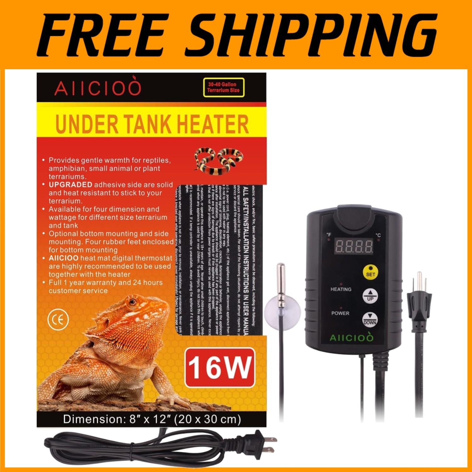 Digital Reptile Heat Mat with Thermostat - 16W