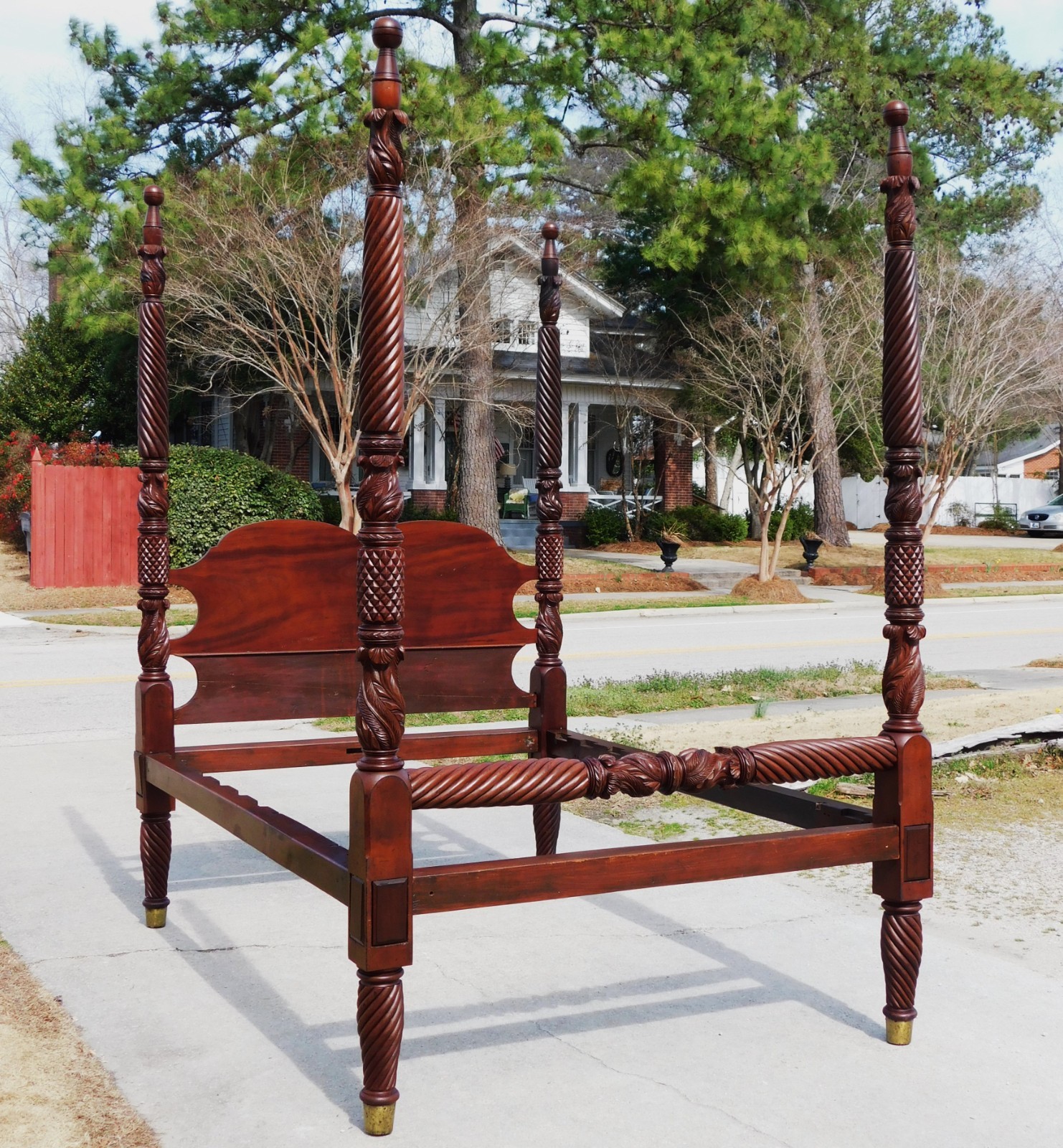 American Federal Empire Acanthus Carved Mahogany Poster Bed **Queen**