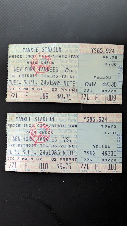NY Yankee Tickets for Sept 24, 1985