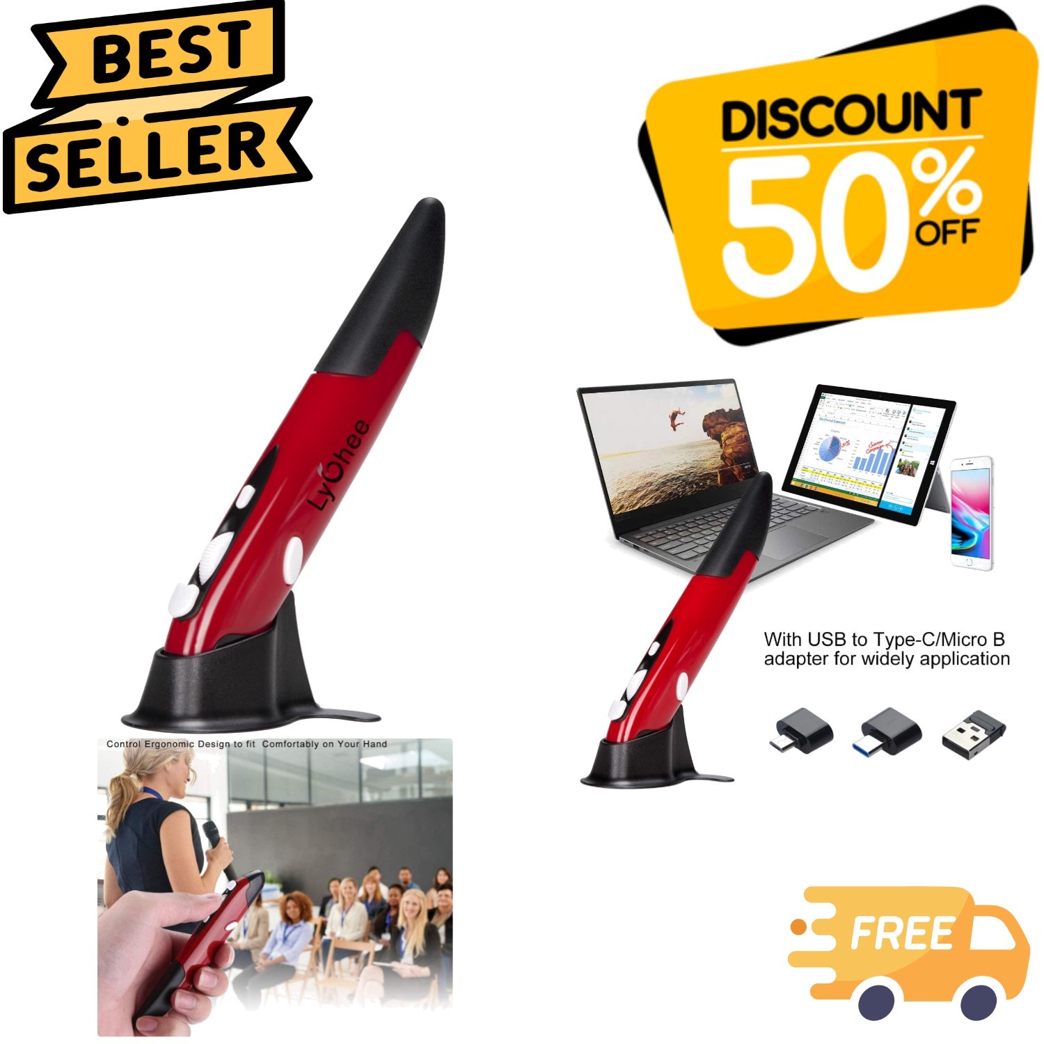 Lightweight Wireless Optical Pen Mouse with 800/1200/1600 DPI for Precision Use