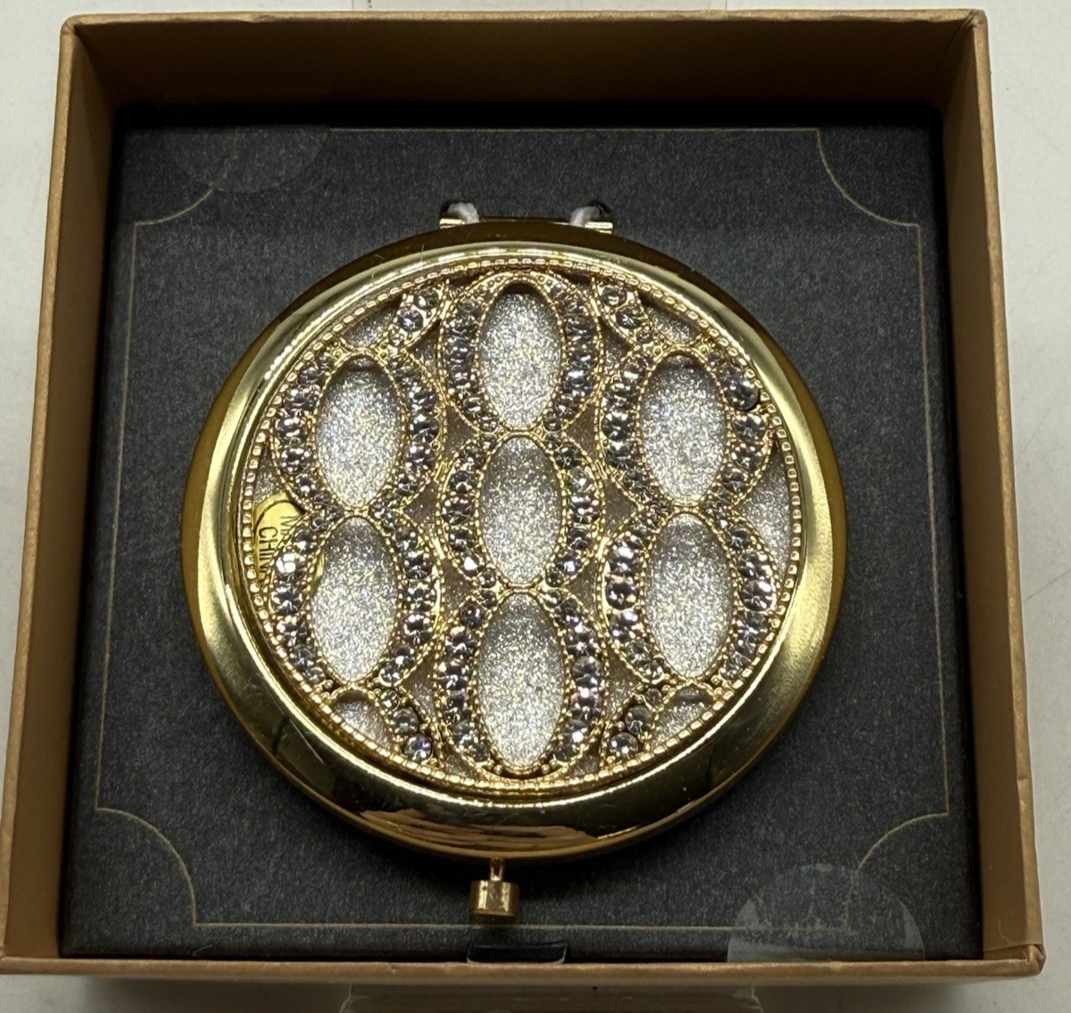 Compact Purse Mirror Rhinestone Gold Tone Bling NEW