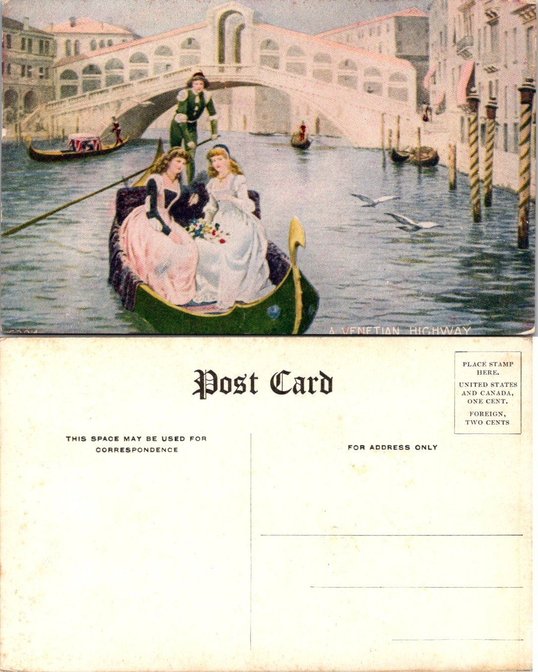 Venice Postcard A Venetian Highway Gondola Rialto Bridge Divided Back Unused