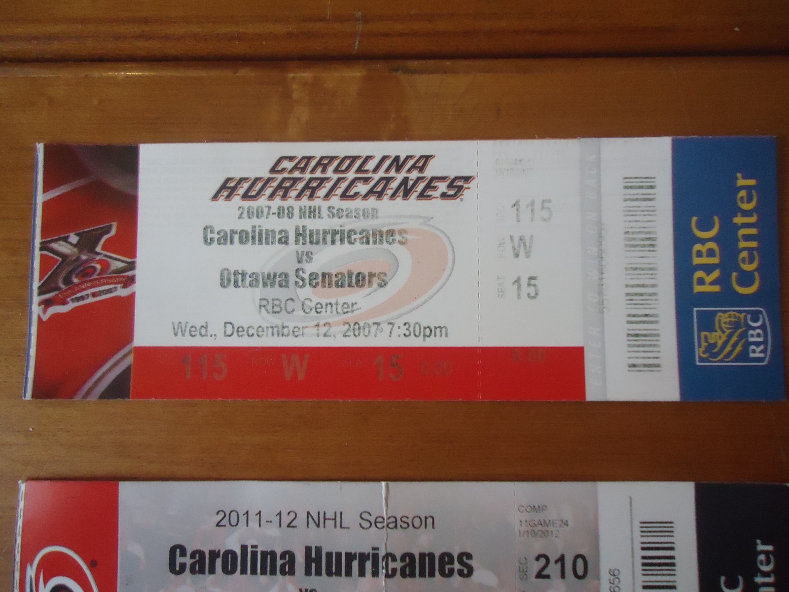 (2) Carolina Hurricanes Tickets 2007 & 2012 + NC State Football 2014 Boston