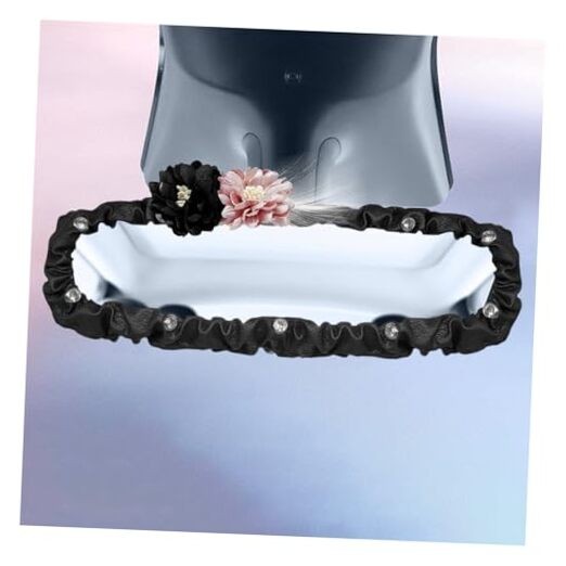 Bling Flower Car Rear View Mirror Cover, PU Leather Rhinestone Auto Pink