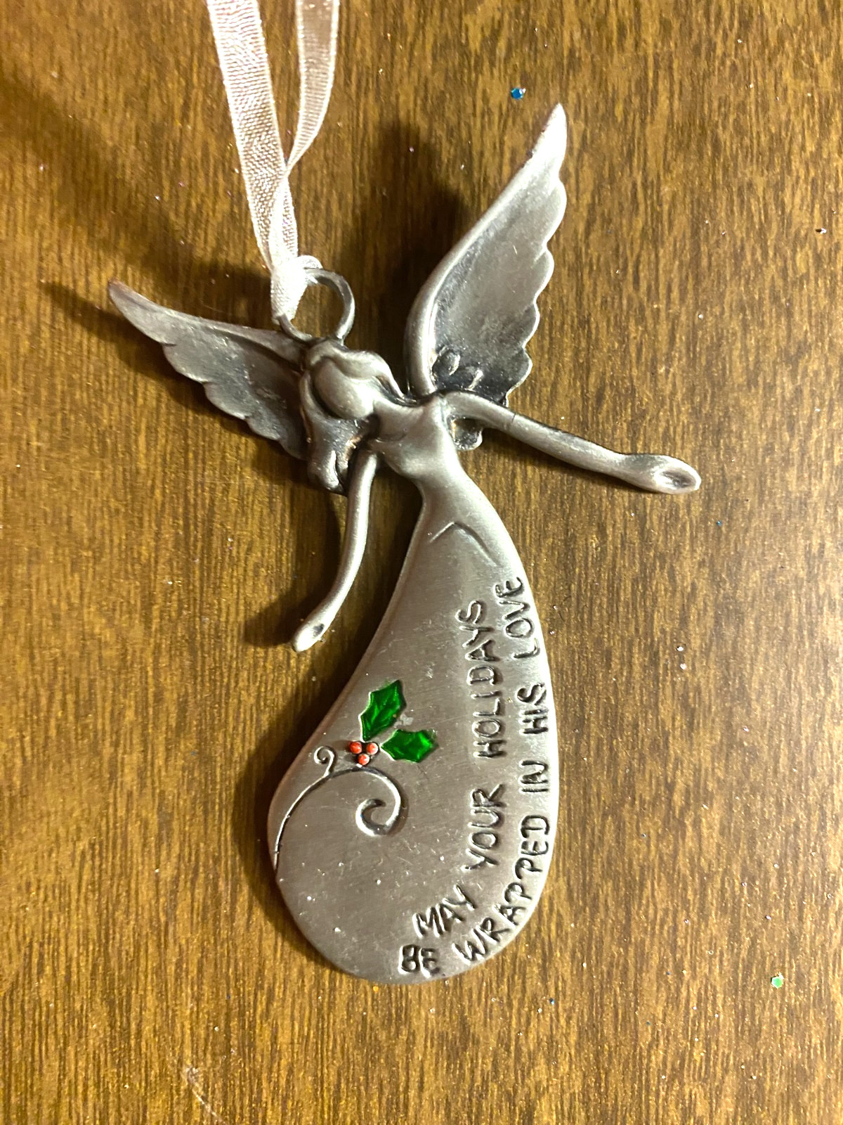 Silver METAL MAY YOUR HOLIDAYS BE WRAPPED IN HIS LOVE Christmas Ornament 3"