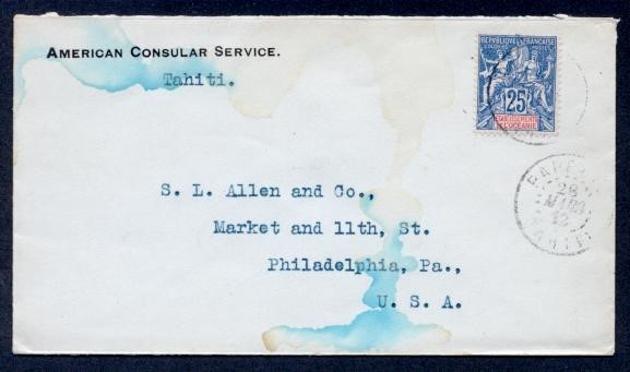 FRENCH OCEANA 1912 DIPLOMATIC MAIL TO USA