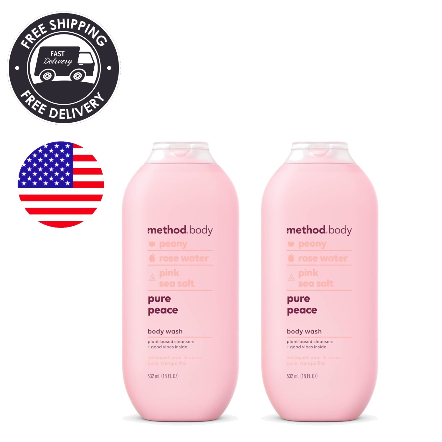 Pure Peace Body Wash 36 oz - Moisturizing, Paraben Free, Infused with Rose Water