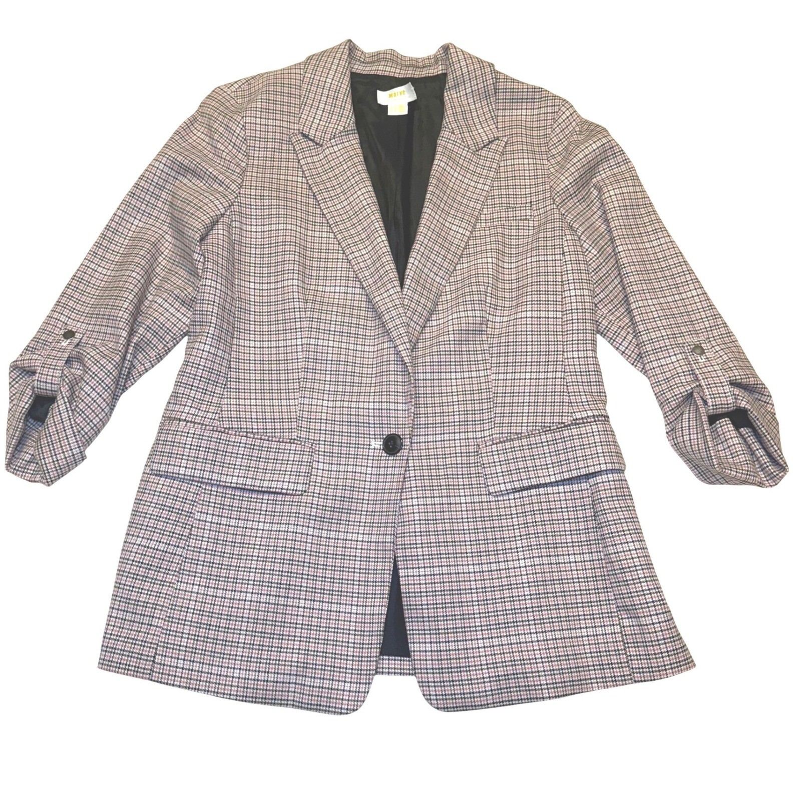 Maeve by Anthropologie Plaid Blazer Jacket Women Size 10 Button Front 3/4 sleeve