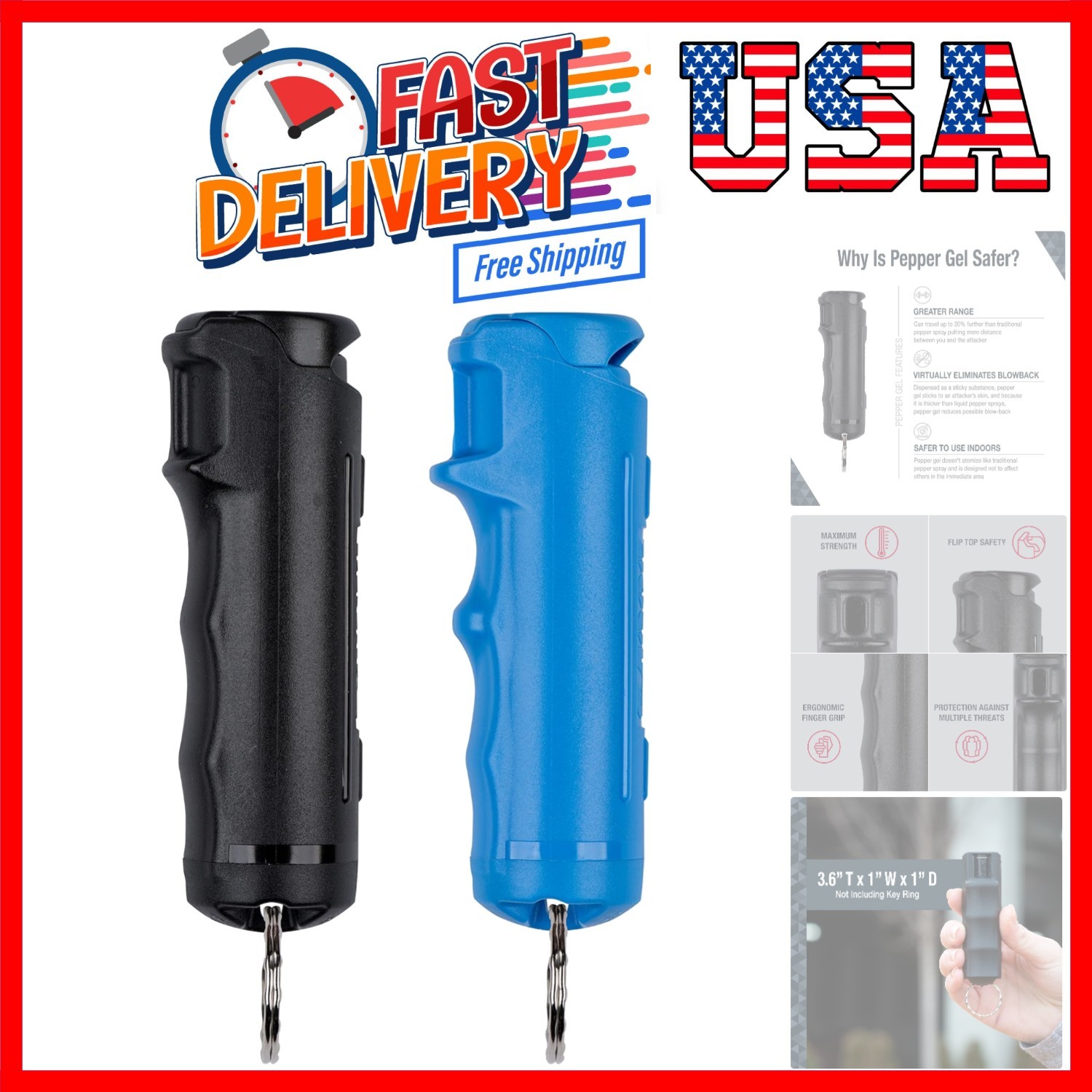 Pepper Gel Kit with Blue Water Practice Spray, 25 Bursts, Maximum Strength, G...