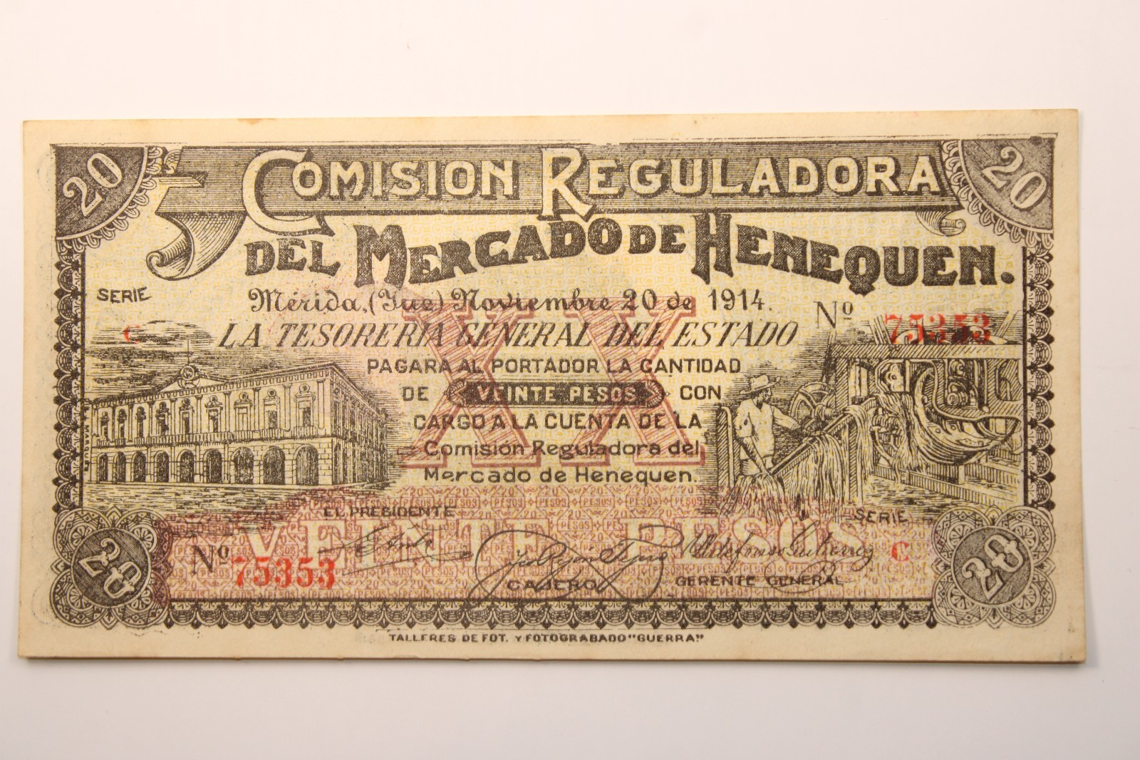 Mexico,20$,Comision Reg. Mercado Henequen ,11-20-1914,              #  0183