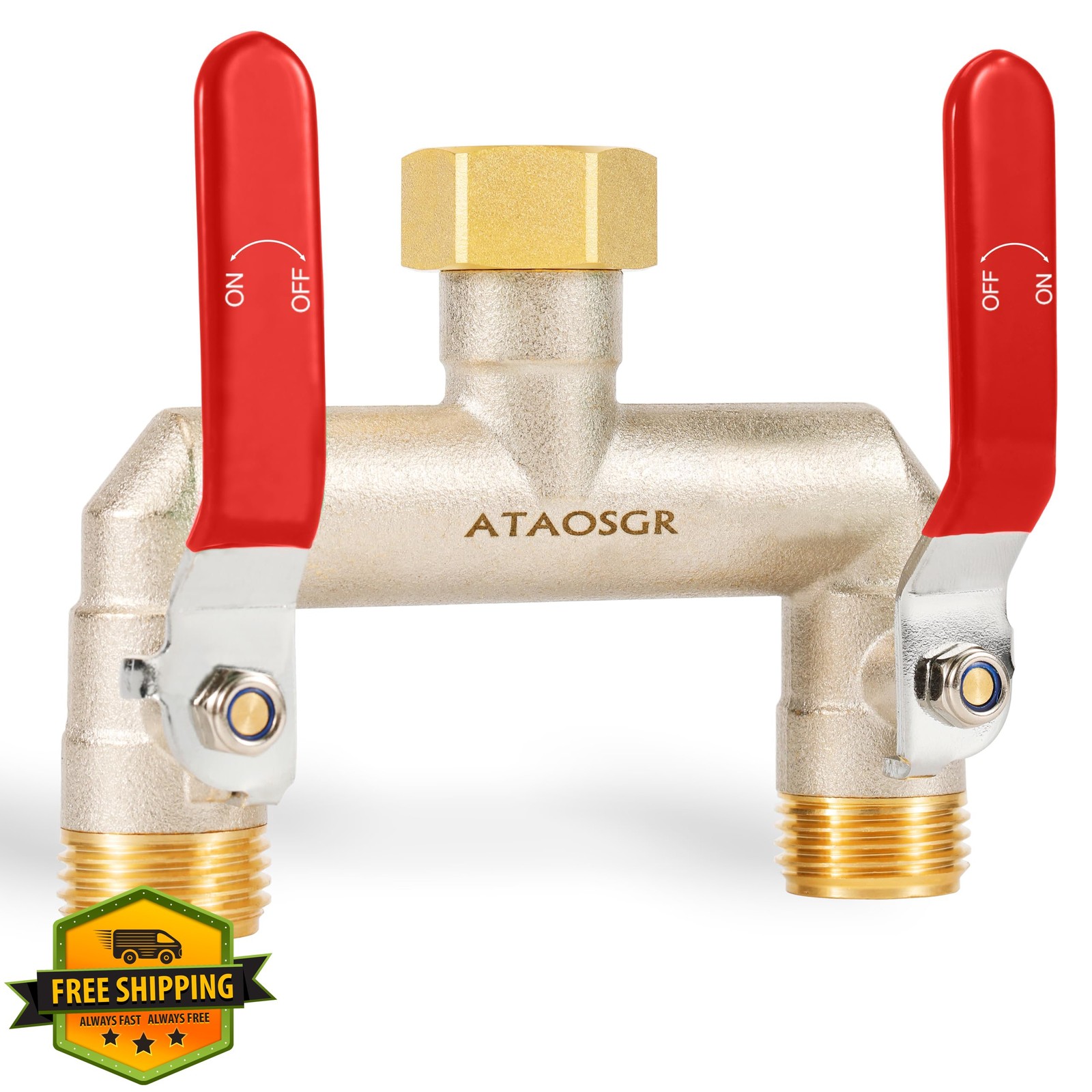 Garden Hose Splitter 2 Way Heavy Duty Faucet Adapter Shutoff Valve