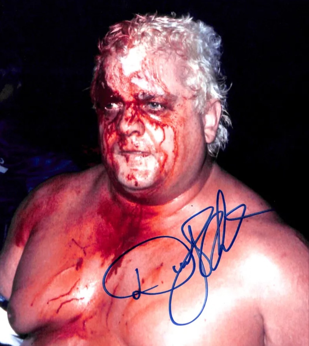 Dusty Rhodes Signed Autographed Vintage WWE NWA  8X10 RP Reprint Bloody Photo 