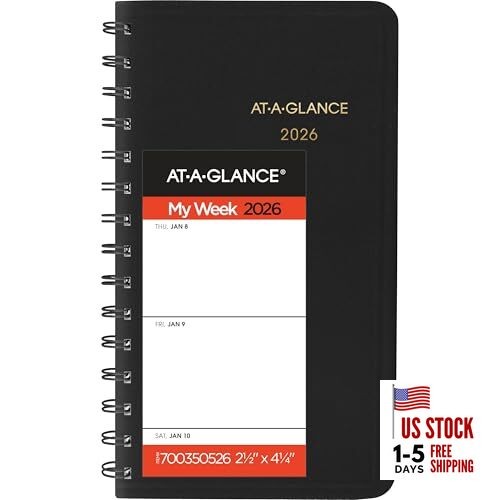  2026 Planner, Weekly, 2-1/2" x 4-1/2", Pocket Size, Black 2026 New Edition
