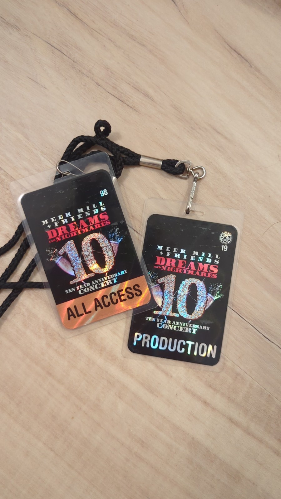 2 Meek Mills Collectable Passes . Ten Year Anniversary Concert . Laminate Passes