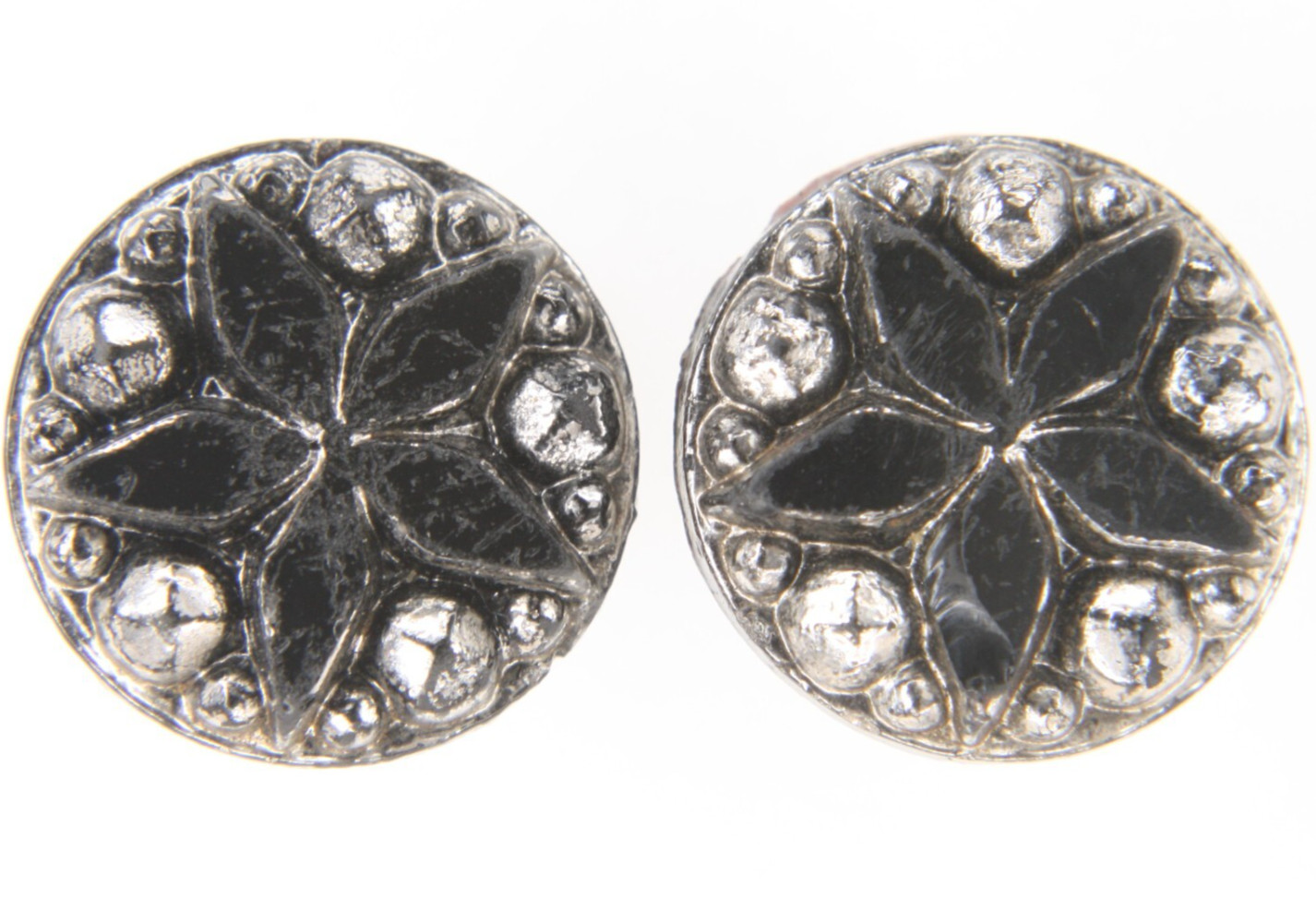 C1890s Antique Victorian Black Glass Silver Luster Star Starburst Button Set LOT