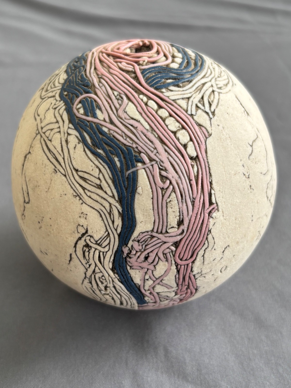 Vintage ROMILLA BATRA Studio Art Sculpture 3 1/2” Sphere Tree Vase Pink and Blue