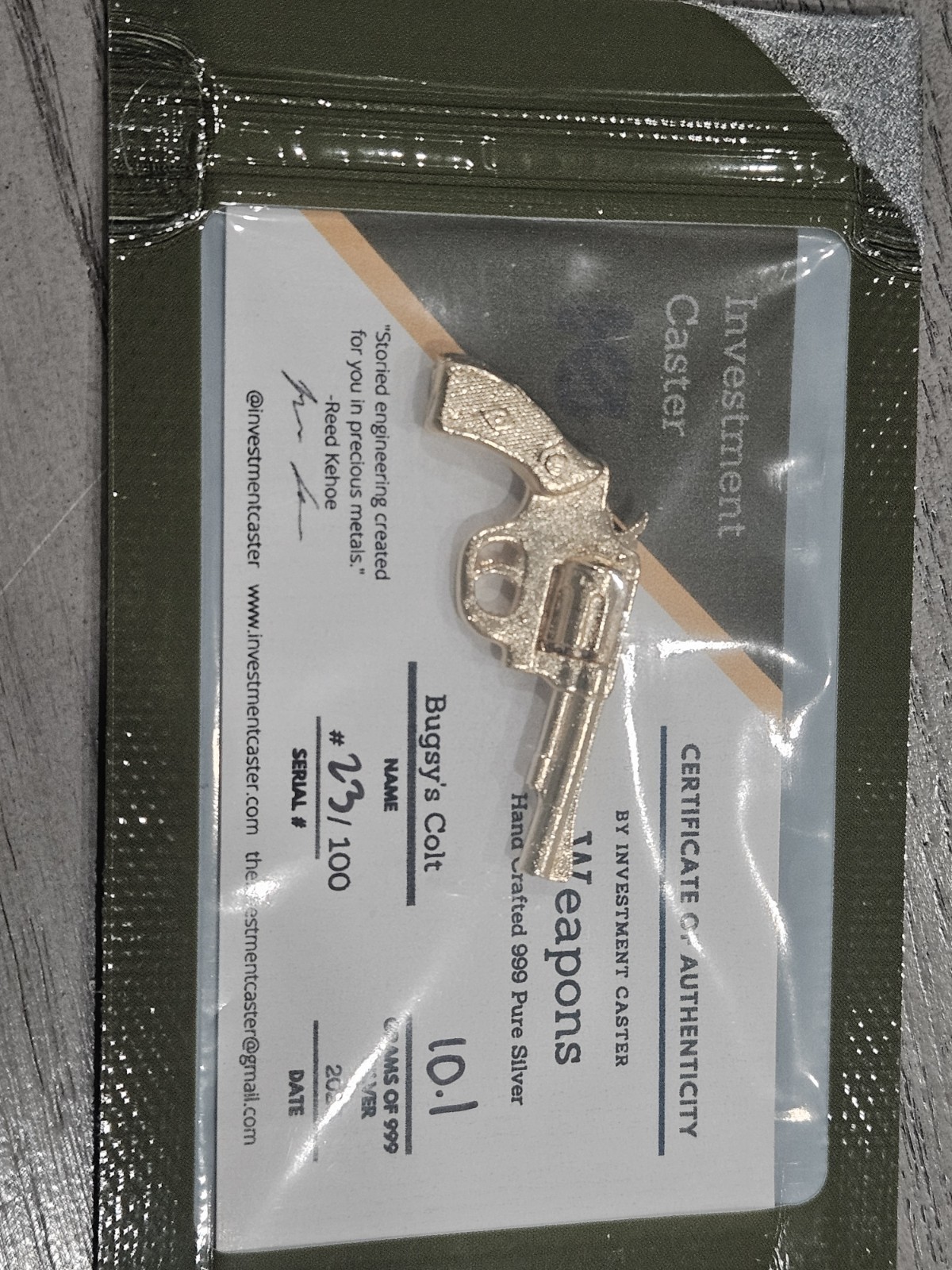 Investment Caster Bugsy's Colt Gold Plated 10.1 Grams Silver