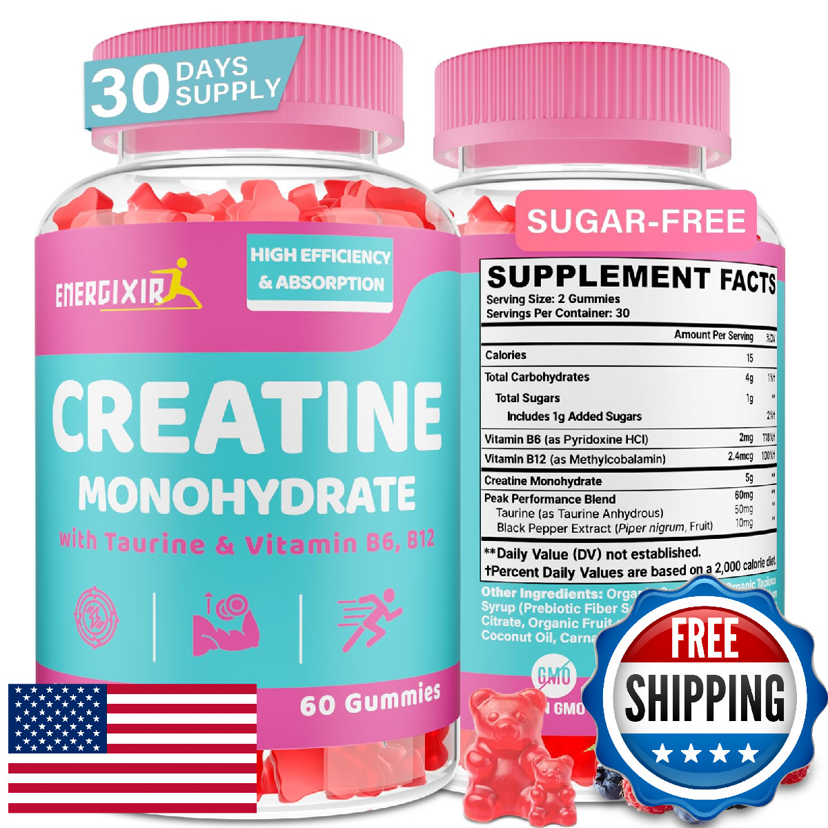 Creatine for Women, Creatine Monohydrate Gummies - No Bloating - Pre and Post Wo
