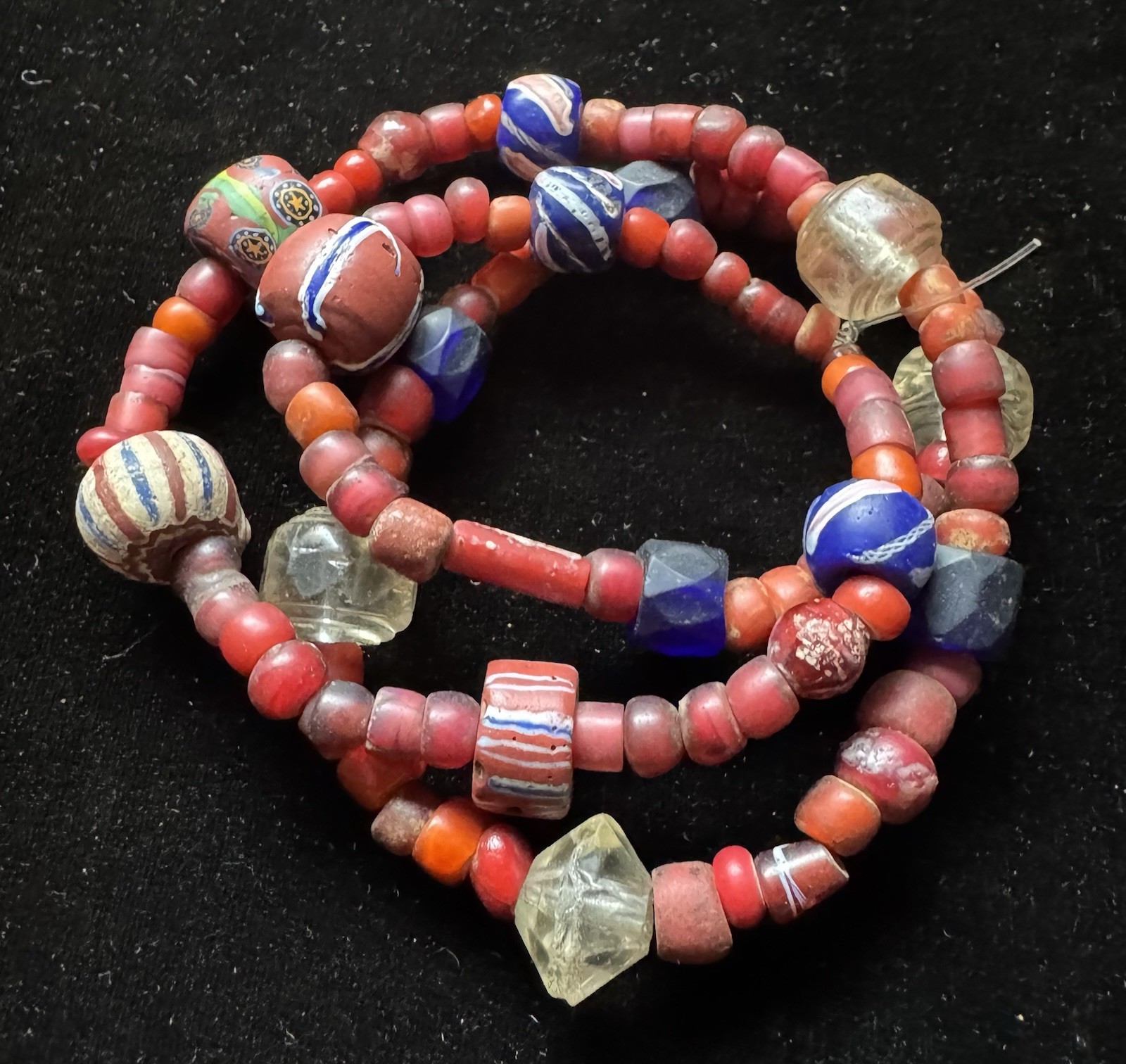 Antique Russian Blue, Vaseline, Venetian, White Heart African Trade Beads