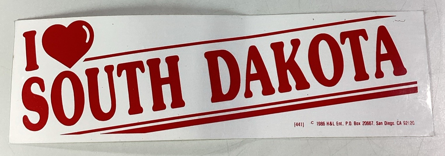 I Love South Dakota Bumper Sticker 1986 NOS San Diego USA H&L Radwood