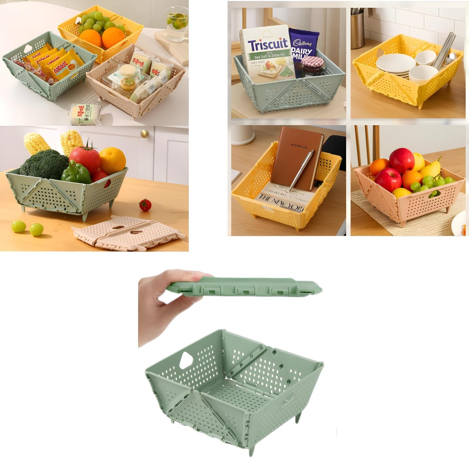 Thickened Collapsible multifunctional Colander for Kitchen, Standard, Green 
