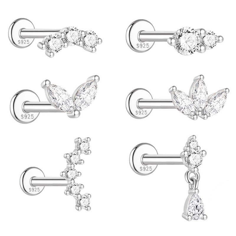 Tragus Earrings S925 Silver Flatback Stud Helix Tragus Labret Cartilage 6MM