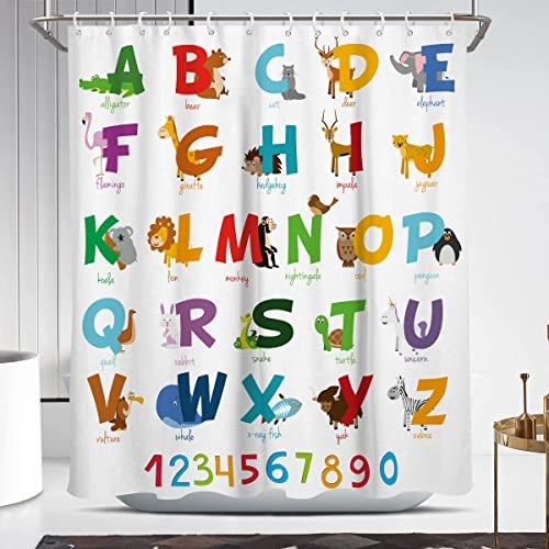  Kids Shower Curtain Cute Funny Boys Girls ABC Alphabet Learning Educational 
