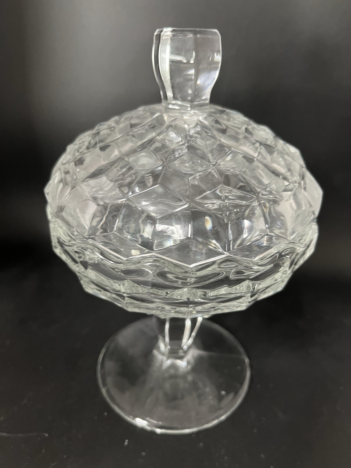 Vintage AMERICAN FOSTORIA Cubist 7" Pedestal Covered Candy Dish w/ Lid