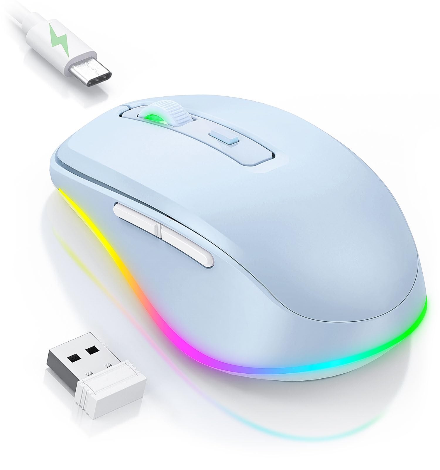 Wireless Mouse Jiggler  LED Wireless Mice with Buildin Mouse Mover, Rechargea...