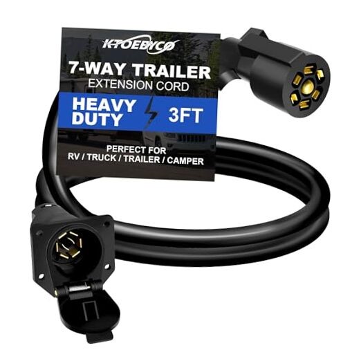  3FT 7 Way Trailer Extension Cord - Heavy Duty 7 Pin Wiring Harness with 