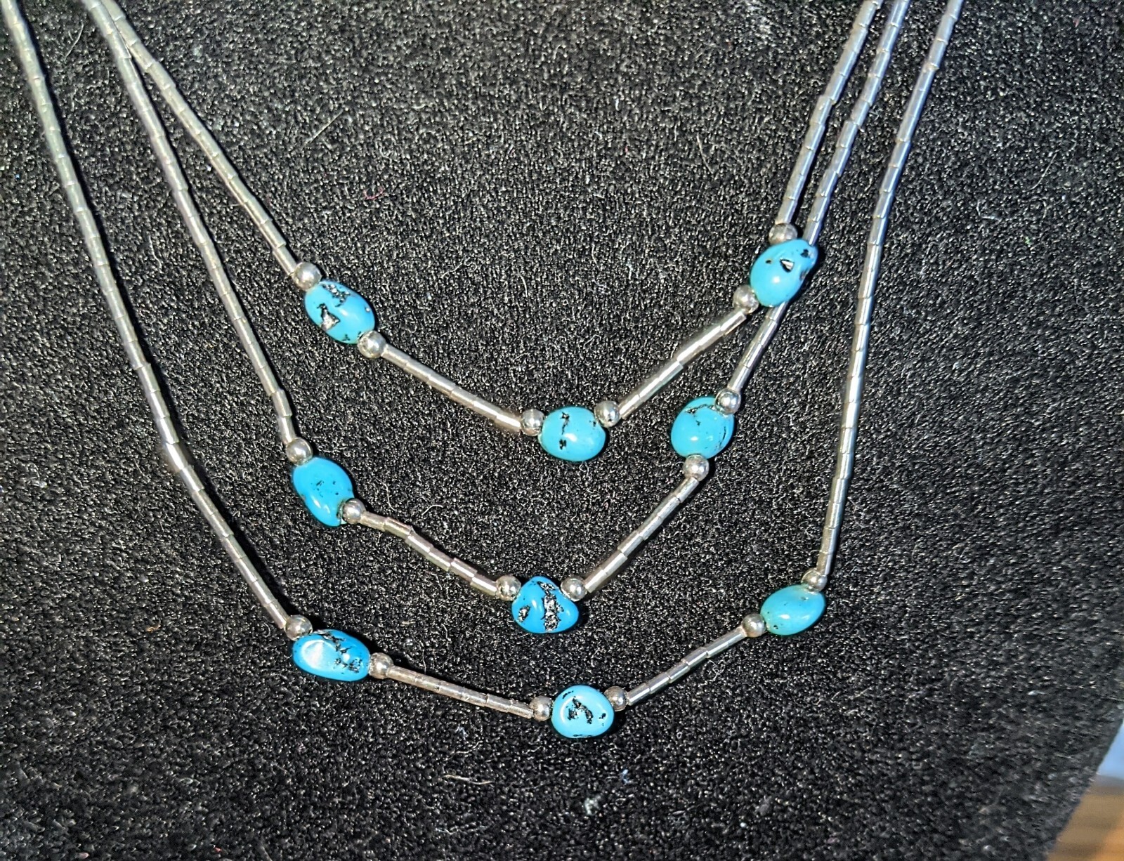 3 Strand Sterling Silver Liquid Silver With Turquoise Nuggets