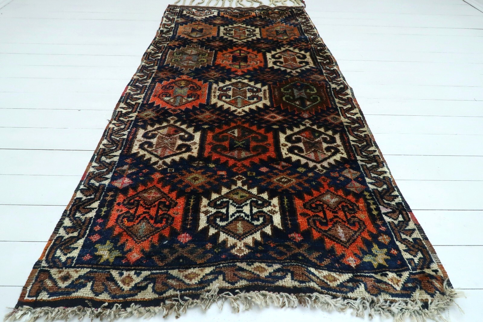 Antique Turkish Rug, Wool Carpet, Navy Colored Handmade Tribal Area Rugs 41"X87"