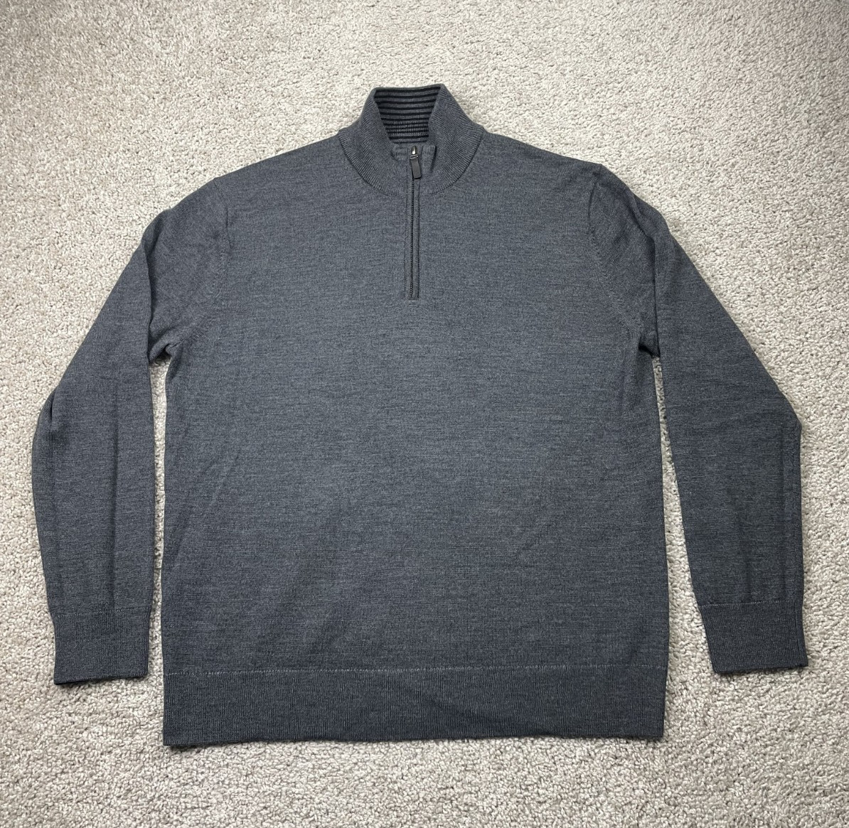 UNTUCKit Belguardo Sweater Men's Large Gray 100% Merino Wool 1/4 Zip Preppy