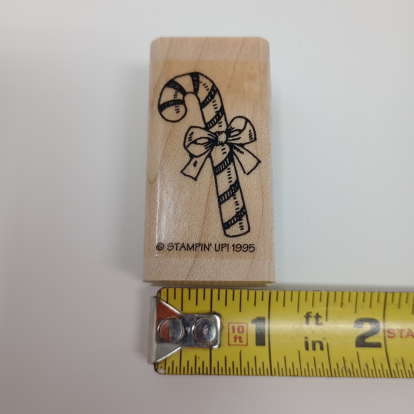 Stampin Up Candy Cane Christmas Ribbon Bow Winter 1995 Wood Mounted Rubber Stamp