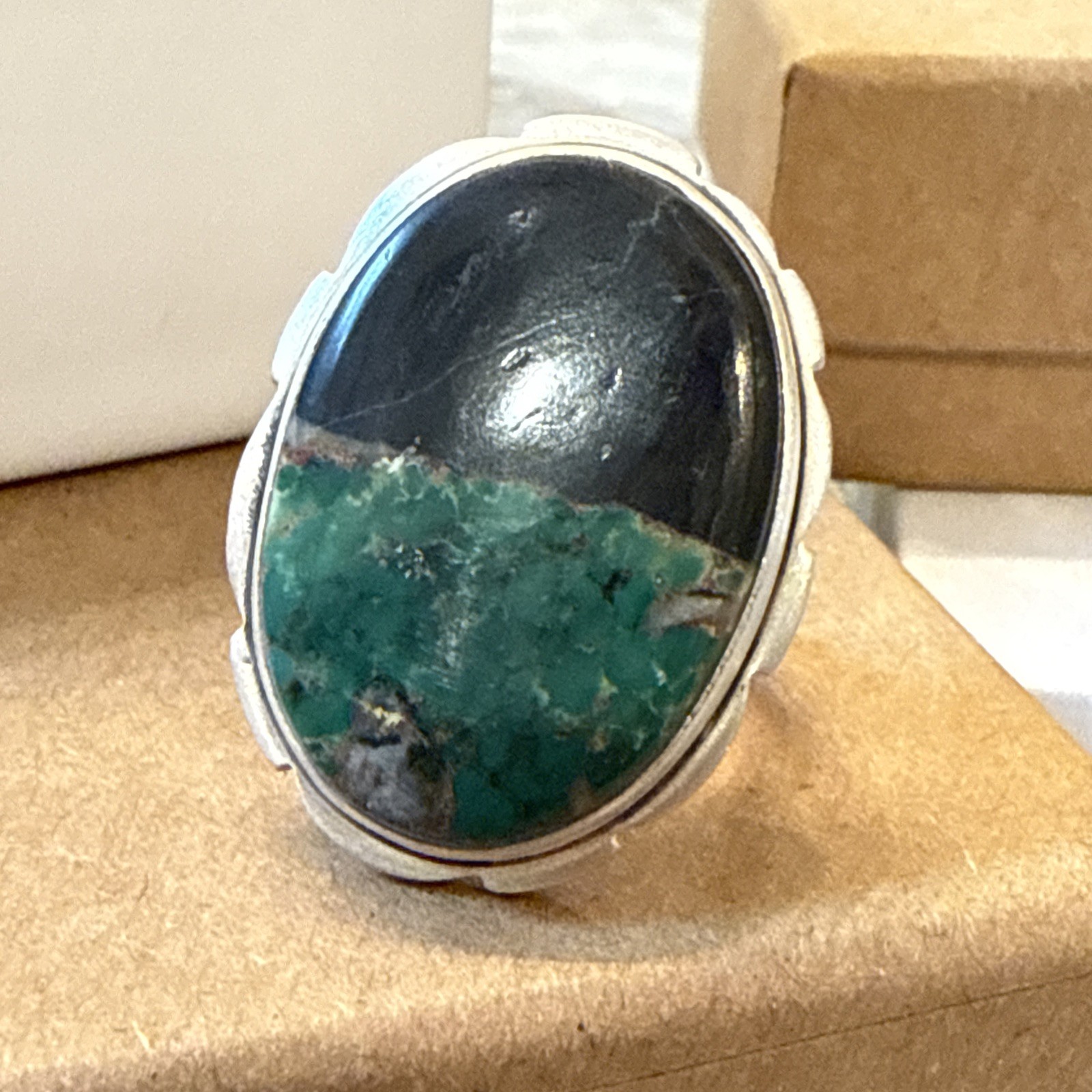 BLACK JACK TURQUOISE Ring Navajo Southwestern Adjustable Sterling Silver