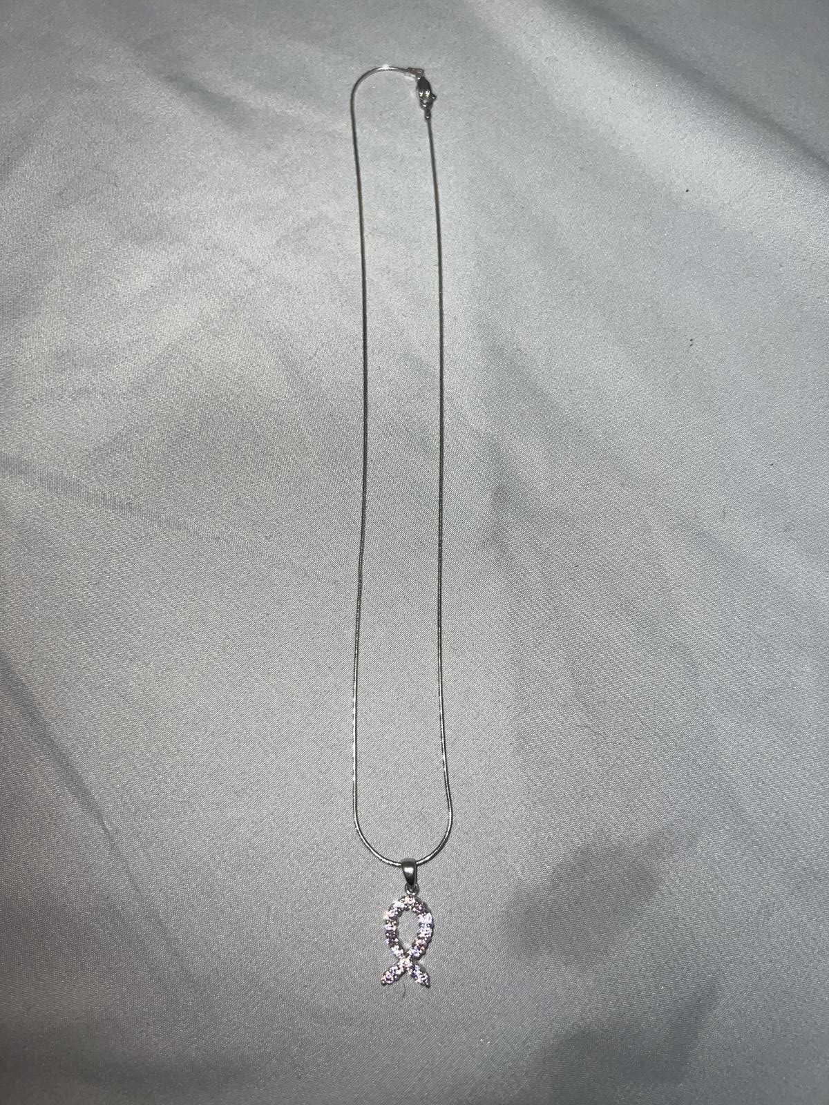 Silver Necklace with Pink Ribbon Pendant