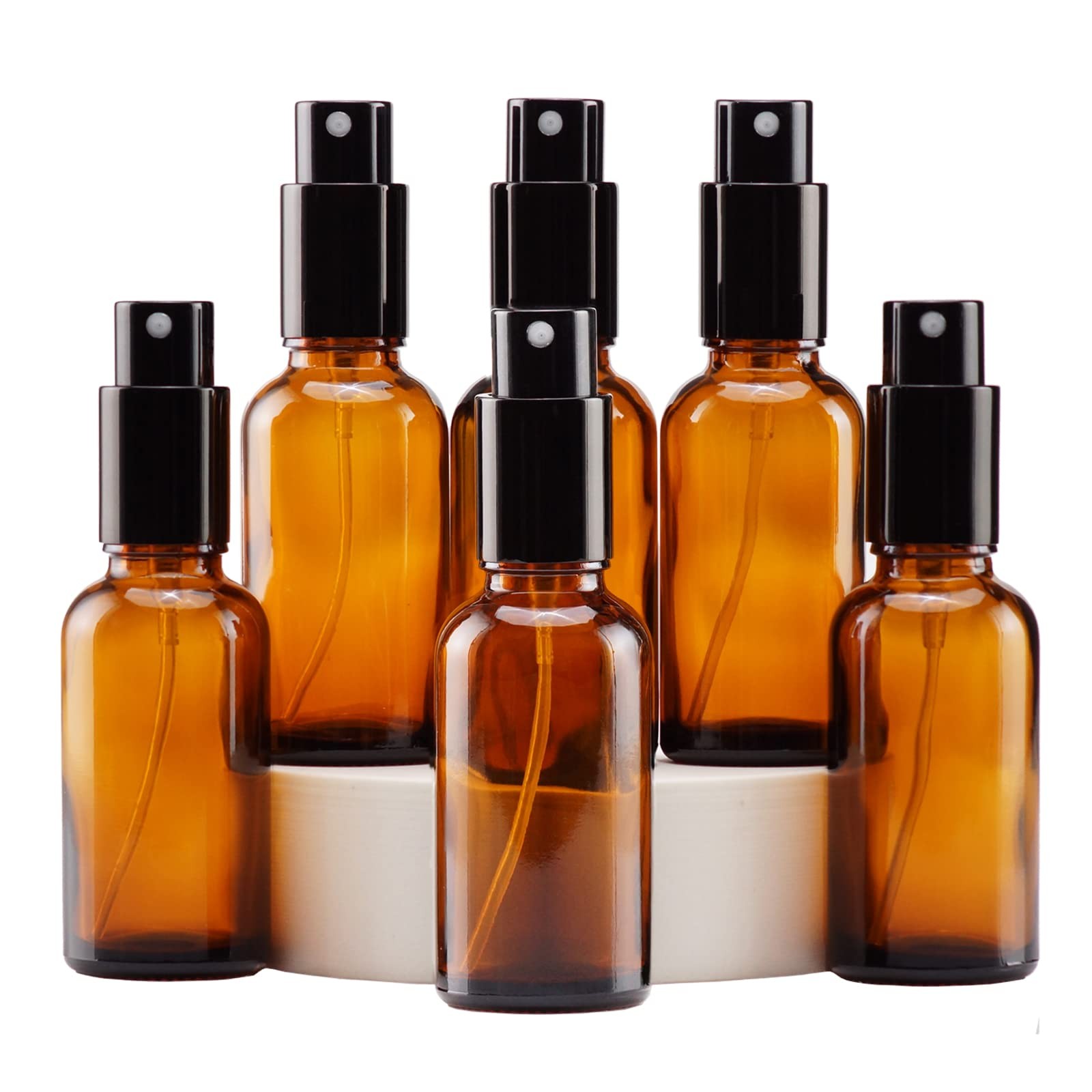 Amber Glass Spray Bottles 1oz Fine Mist Metal Cap Refillable 6Pack for Travel