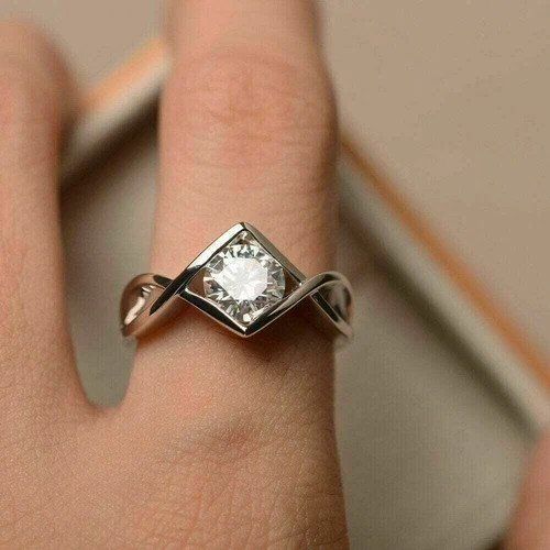 2Ct Round Cut Lab-Created Diamond Solitaire Wedding 14Ct White Gold Finish Ring